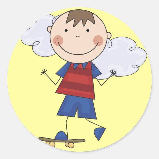 Adesivo Redondo Camisetas e presentes do Skateboarder do Stick Fig (Frente)