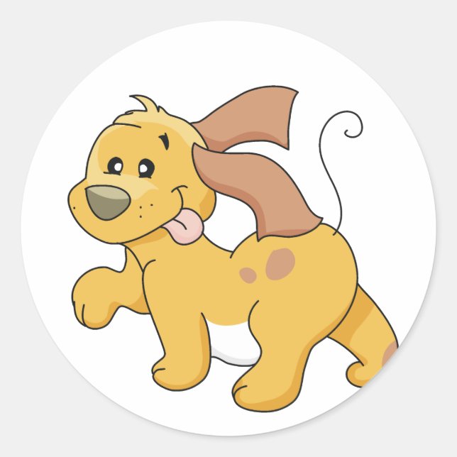 Adesivo Redondo Camisetas e presentes felizes para o cão marrom (Frente)