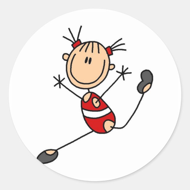 Adesivo Redondo Camisetas e presentes para ginastas de Stick Girl (Frente)