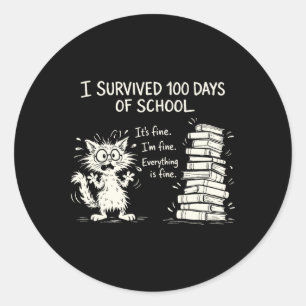 Adesivo Redondo Camisetas engraçadas de gato eu sobrevivi 100 dias