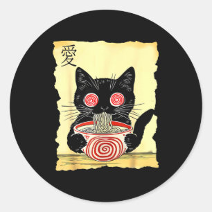 Adesivo Redondo Camisetas engraçadas japonesas de ramen de gato Ka