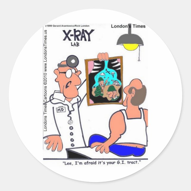 Adesivo Redondo CAMISETAS Gastrointestinais Engraçadas pelo Trato  (Frente)