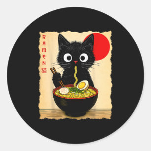 Adesivo Redondo Camisetas Gráficas de Gato Anime Ramen Japonesas E