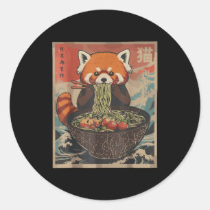 Adesivo Redondo Camisetas Gráficas Japonesas Ramen Panda Vermelho