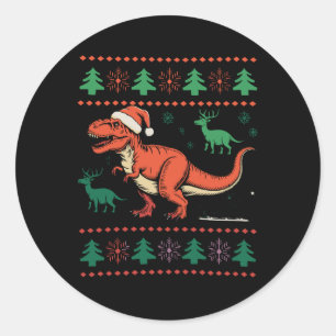Adesivo Redondo Camisola de Natal Feia de Dinossauro Vintage Retro