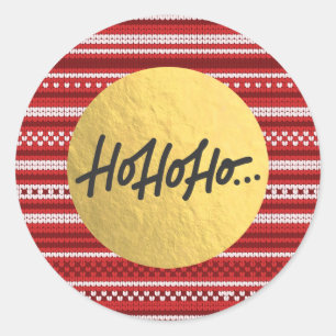 Adesivo Redondo Camisola de Natal Malhada HO HO HO Folha Dourada