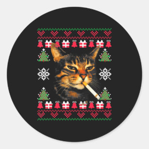Adesivo Redondo Camisola Feia de Natal engraçada para gato fumante