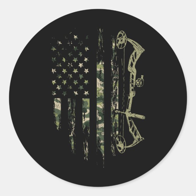 Adesivo Redondo Camo American Flag Bowhuning Arco Archery Deer Hun (Frente)
