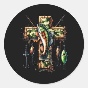 Adesivo Redondo Camo Cross Fisheries Faith Christian Fish Man Hunt