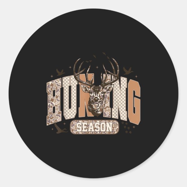 Adesivo Redondo Camo Deer Hunting Season Wildlife Buck Antlers Hun (Frente)