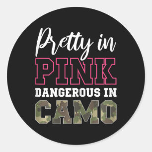 Adesivo Redondo Camo Engraçado Caça Gráfico Rosa Para Mulheres E R
