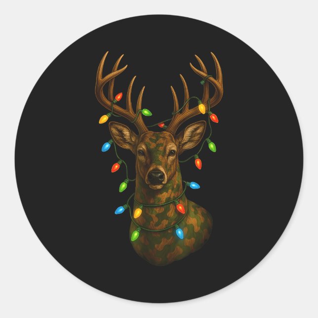 Adesivo Redondo Camo Hunting Reindeer Deer Christmas Holiday Xmas  (Frente)