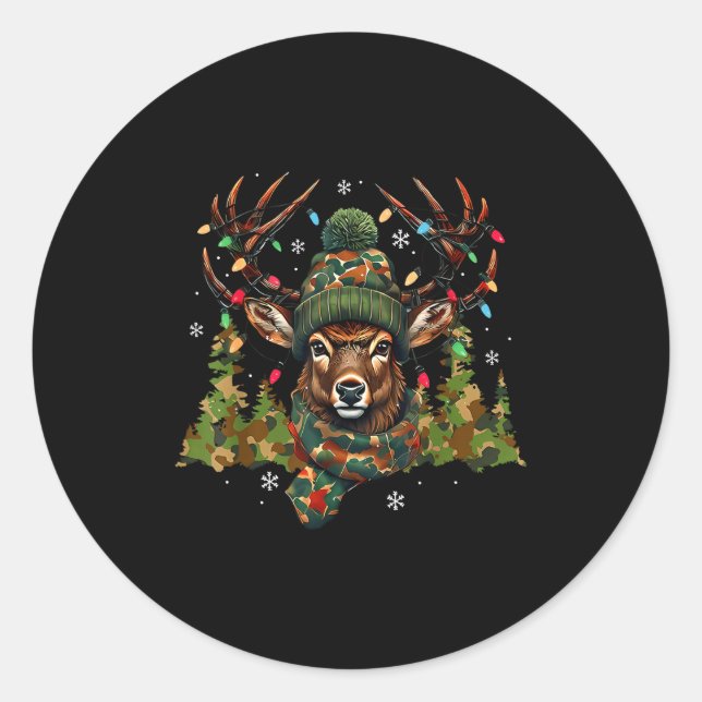 Adesivo Redondo Camo Hunting Reindeer Deer Xmas Lights Christmas H (Frente)