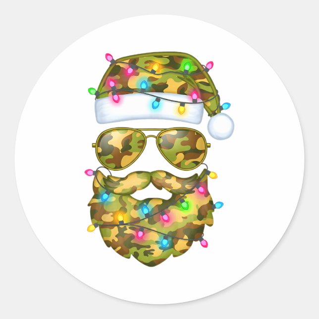 Adesivo Redondo Camo Santa Claus Sungles Camouflage Funny Xmas Lig (Frente)