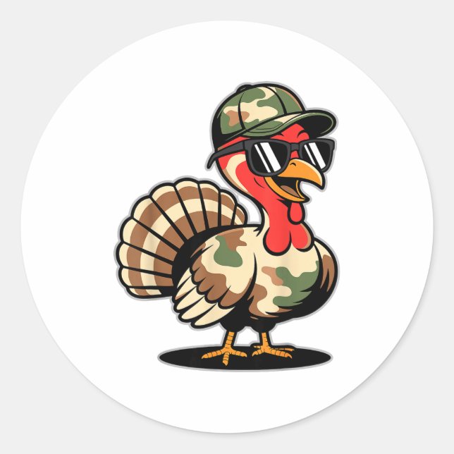 Adesivo Redondo Camo Turkey Day Hunting Fall Thanksgiving  (Frente)