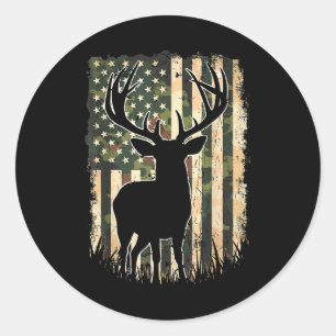 Adesivo Redondo Camo US Flag Deer Hunting Camoflage Hunter