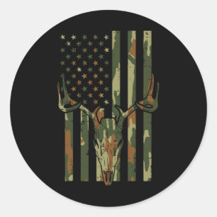 Adesivo Redondo Camo USA Flag Deer Skull Vintage Caça Patriótica