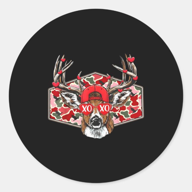 Adesivo Redondo Camo Xoxo Valentine Buck Deer Hunting Season Famil (Frente)