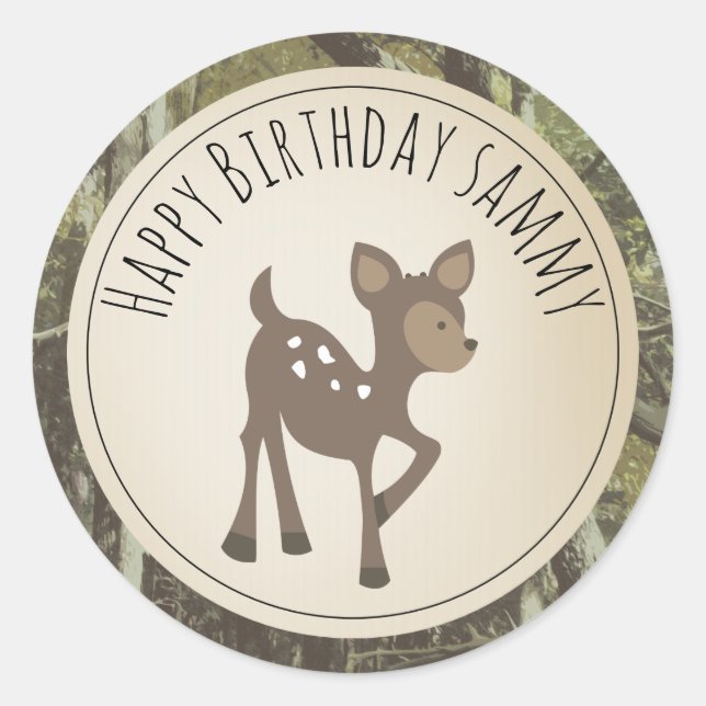 Adesivo Redondo Camouflage Deer Birthday (Frente)