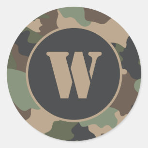 Adesivo Redondo Camouflage Woodland Camo Khaki Tan Black Monograma