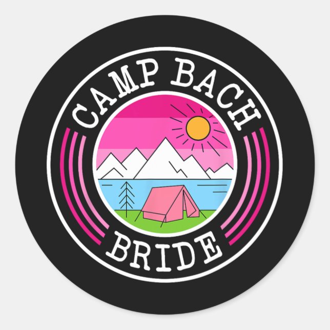 Adesivo Redondo Camp Bach Bride Bridesmaid Retro Camping Bachelore (Frente)