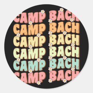 Adesivo Redondo Camp Bach Groovy Bride Squad Camping Bachelorette