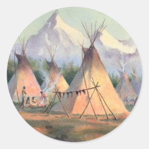 Adesivo Redondo CAMP INDIANO TIPI por SHARON SHARPE