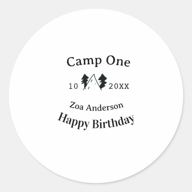 Adesivo Redondo Camp one happy birthday name date campingadventure (Frente)