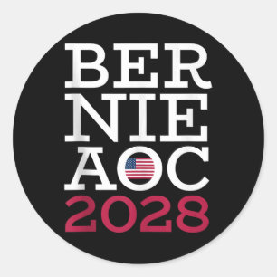 Adesivo Redondo Campanha Bernie Aoc 2028 - Luta contra o Patriota 