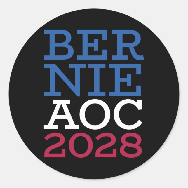 Adesivo Redondo Campanha Bernie Aoc 2028 - Oliveira da Luta Patrió (Frente)