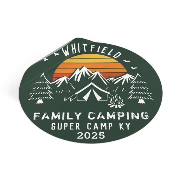 Adesivo Redondo Campanha de Férias Familiares Personalizadas (Family Camping Squad Green Custom Sticker)