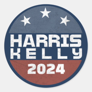 Adesivo Redondo Campanha Vermelha Azul Vintage Harris Kelly 2024