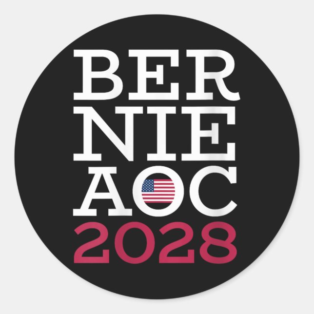 Adesivo Redondo Campanha Womens Bernie Aoc 2028 - Luta contra a Ol (Frente)