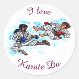 Adesivo Redondo campeã de caratê de aquarela batalhando torneio