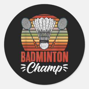 Adesivo Redondo Campeão de Badminton Raquete Peteca Badminton Vint