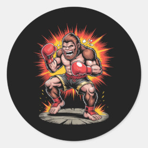 Adesivo Redondo Campeão de Boxe Gorila Arcade Retro Lutando Macaco