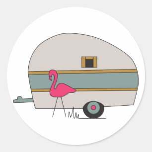 Adesivo Redondo Camper Com Flamingo