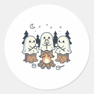Adesivo Redondo Campfire Ghost Spooky Marshmallow Halloween Bonfir