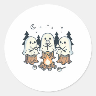 Adesivo Redondo Campfire Ghost Spooky Marshmallow Halloween Bonfir
