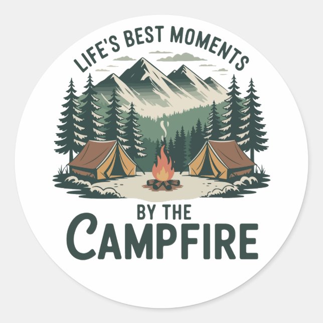 Adesivo Redondo Campfire Moments Sticker | Retro Camping Tent (Frente)