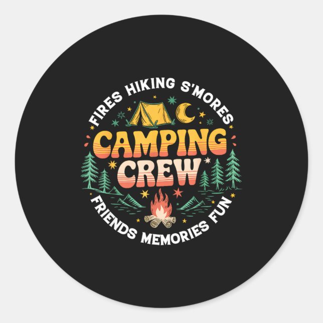 Adesivo Redondo Camping Crew Family Matching Group Friends Men Wom (Frente)