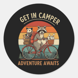 Adesivo Redondo Camping de Bicicleta Guaxinim Gambá Entra no Trail