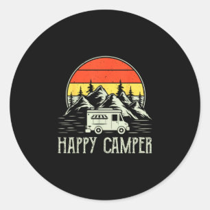 Adesivo Redondo Camping feliz menino pequeno engraçado van camping