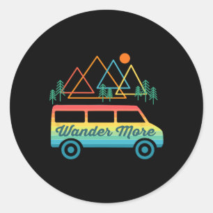 Adesivo Redondo Camping Retro Camper Van Vintage Pôr do Sol Montan