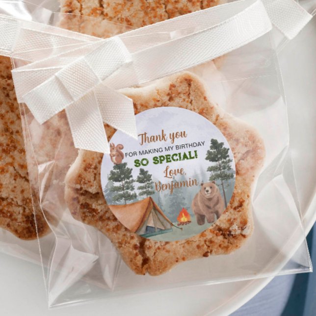 Adesivo Redondo Camping Woodland Labels Aniversário Chá de fraldas (Criador carregado)