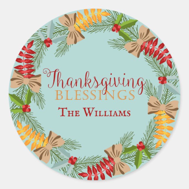 Adesivo Redondo Campo Azul de Ação de Graças (Frente)