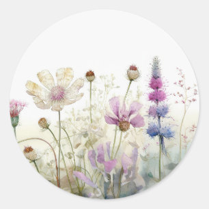 Adesivo Redondo Campo de Aquarela de flores silvestres