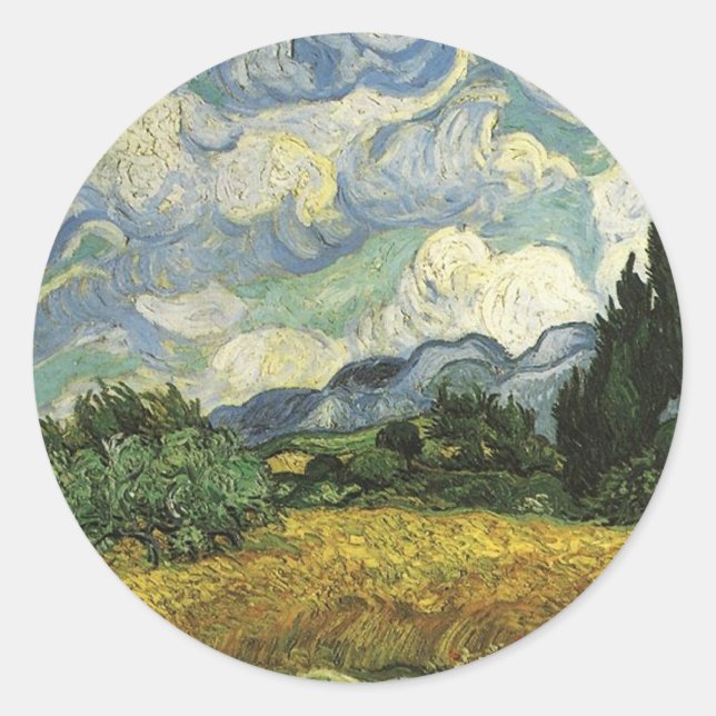Adesivo Redondo Campo de trigo com ciprestes, Vincent Van Gogh (Frente)
