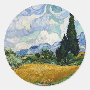 Adesivo Redondo Campo de trigo de Vincent van Gogh com ciprestes