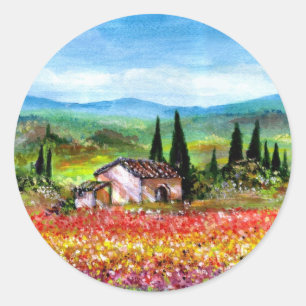 ADESIVO REDONDO CAMPOS DE FLOR PRIMAVERA NA TUSCÂNIA/COR, FLORA